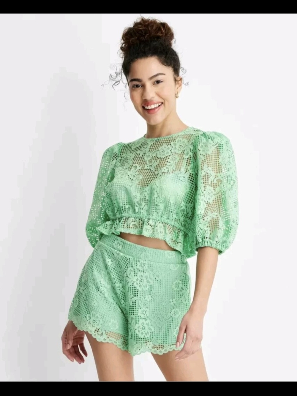 Future Collective Mint Green Lace Top & Shorts Set